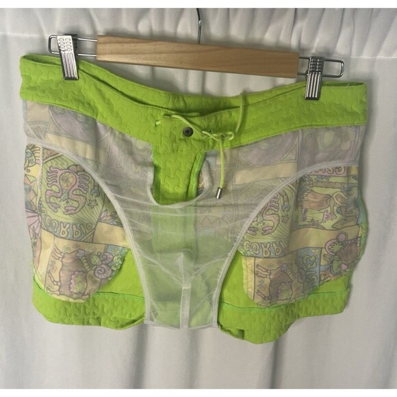 MR TURK 'Kent' Men's Embossed Knit Lime Swim / Bathing Trunks Shorts small - Picture 4 of 8